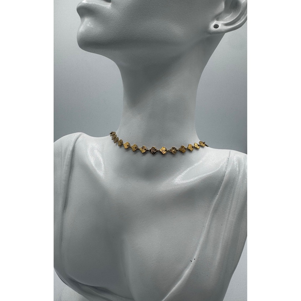 Oshena Dainty Seashell Choker Gold Tone Fan Shell Link Adjustable Necklace NEW